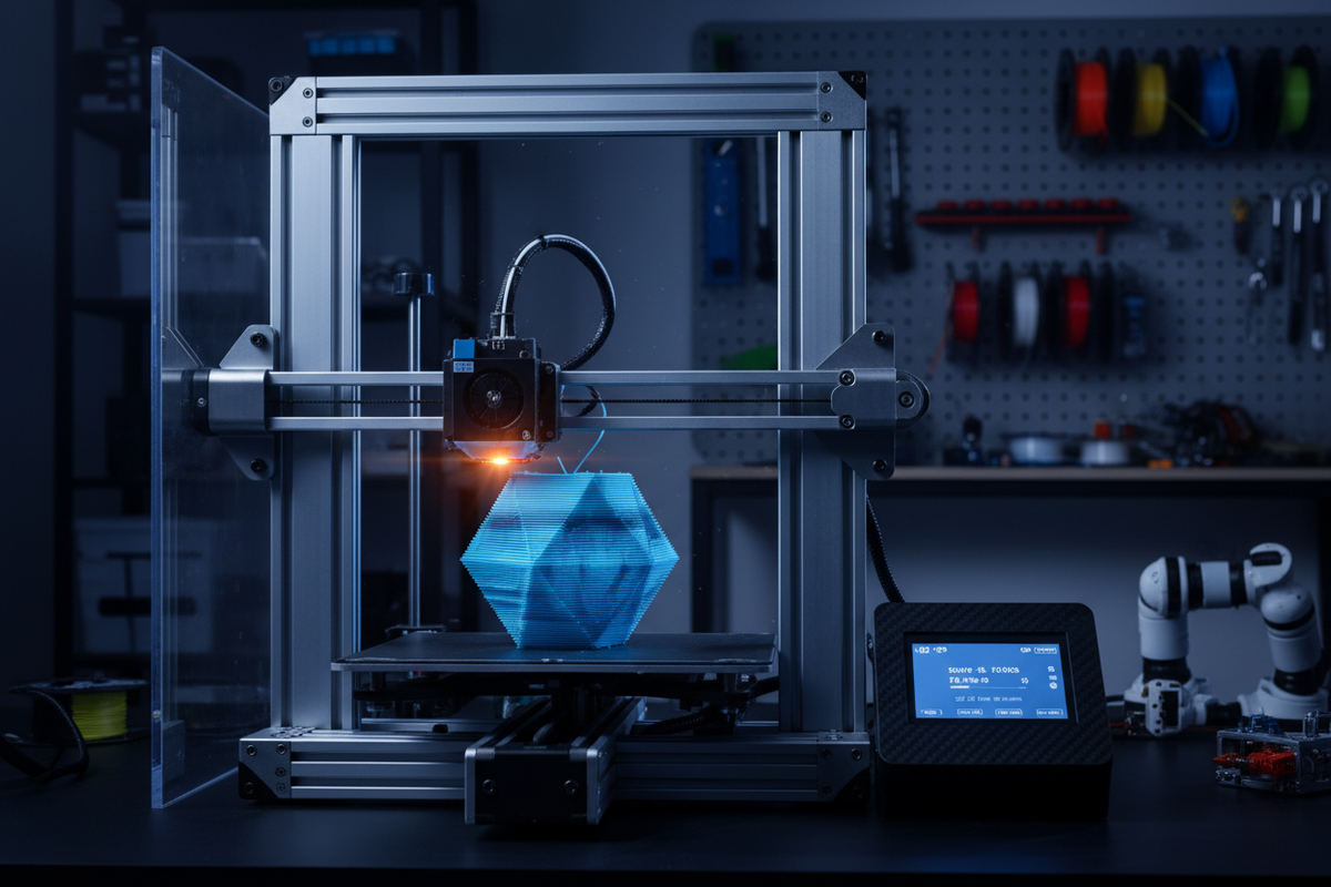 3D-Drucker beim Fertigen eines Sonderteils aus PETG