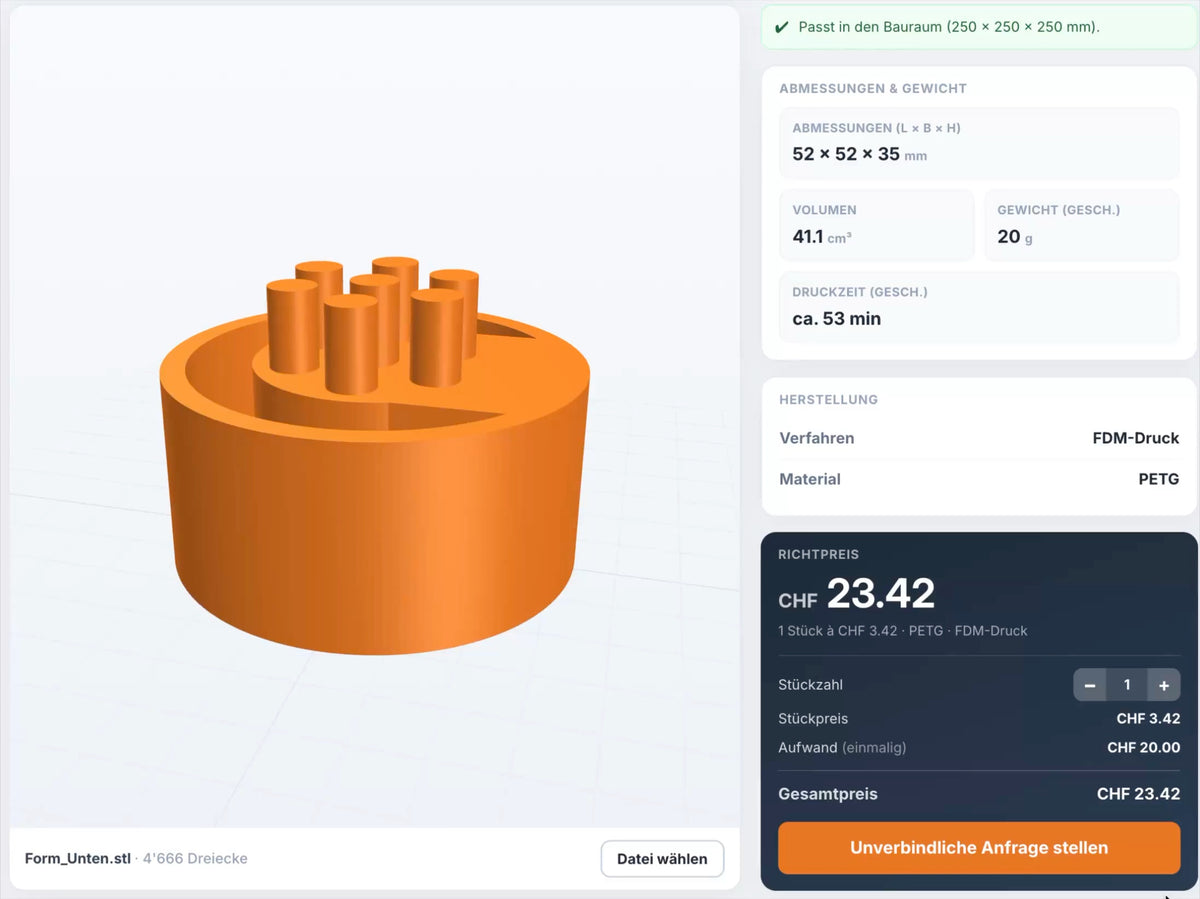 3D-Drucker fertigt ein PETG-Sonderteil